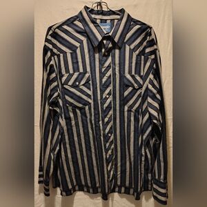 Wrangler Big & Tail Blue, Gray & Black Pearl Snap Button Western Shirt Size 2X